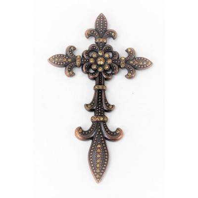 7003COP-AMB AMBER CRYSTAL / COPPER WALL CROSS / W FDL DESIGN